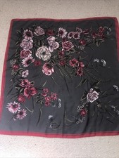 Vintage Viyella Silk Scarf – Floral / Flower Print Pink And Grey