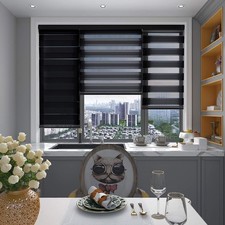 Black Cordless Zebra Window Blinds Shades Free-Stop Roller 35"W x 72"H Roll Up