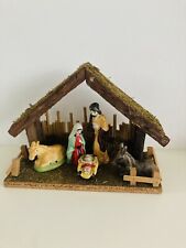Vintage Nativity Set Wooden Stable Manger Christmas Set W Figures