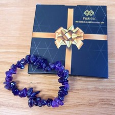 Natural Amethyst Crystal Gemstone Chips Stretchable Bracelet Healing Jewelry