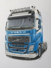 Blue Truck Lorry Coloured Pencil Drawing A4