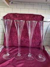 Block Crystal CELEBRATION 4 Hollow Stem Champagne Flutes silver Rim 10"big
