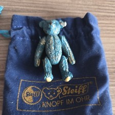 Steiff Pewter Miniature Bear With Moveable Limbs With Original Velvet Pouch