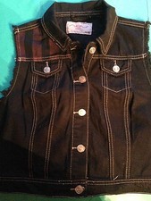 Misfits Crimson Ghost Horror Punk Girls' Black Denim Cut-Off Waistcoat Sz. 8-18