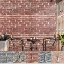 1-6Rolls Realistic 3D Rustic Brick Effect Slat Stone Red/Grey Textured Wallpaper