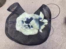 Jacques Vert Navy Blue Green Fascinator Hat Wedding Headband Races Occasion MOB