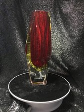 Murano ~ Glass Block Red Vase~ 225mm high.