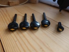 EBONY VIOLIN PEGS AND END PIN SET, WITH BRASS ROMBUS INLAY, 4/4 SIZE!
