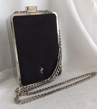 Menbur Black Evening Clutch / Shoulder Bag Long Silver Chain