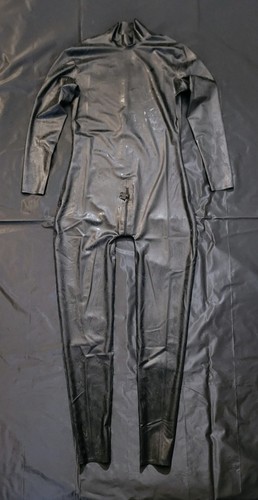Black latex rubber catsuit - black,