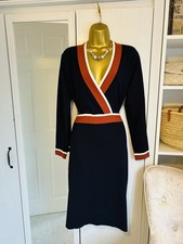 Hobbs Helena Navy Orange Knitted Dress UK 14 Occasion Casual