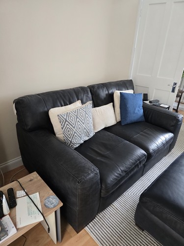 Black leather seater sofa - black, 3