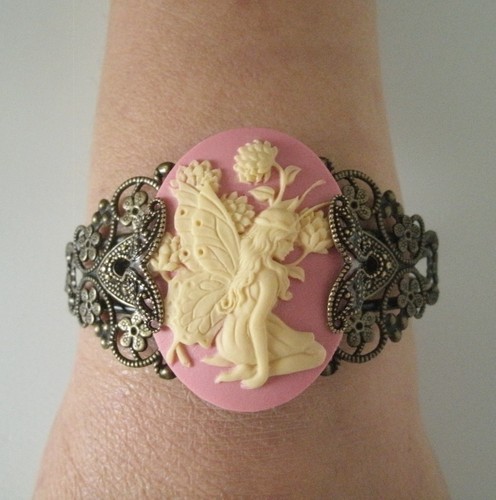 Pink fairy cameo bracelet - fairy,