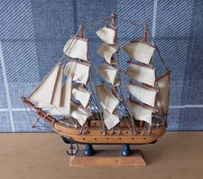 Vintage Wooden Sailing Ship Ornament Nautical Decoration Boat Model Seaside