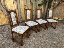Vintage Wood bros old charm Tudor oak & fabric dining chairs x 4