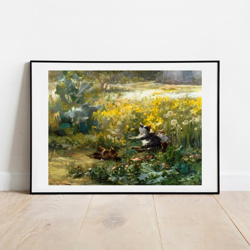 Cat art print cats meadow - cat,