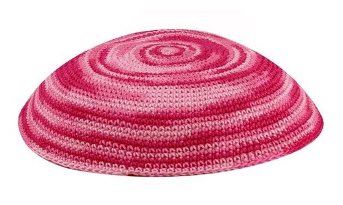 Pink knit yarmulke - pink, yamaka