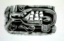 SHIP IN A BOTTLE By John O'Connor - Print of a Woodcut