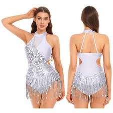 UK Women Tassel Latin Dance Dress Sequins Leotard Cha-Cha Samba Ballroom Costume