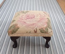 Beautiful Floral Footstool Material Top Dark Wooden Legs Shabby Chic Style Rose