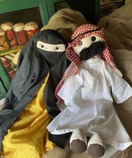 Vintage Muslim Arab Doll Pair~Circa 1970’s~Large Rag Dolls~Hijab~Thobe~Islamic