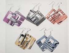 SQUARE RESIN 925 SILVER HOOK EARRINGS - 5 COLOURS AVAILABLE