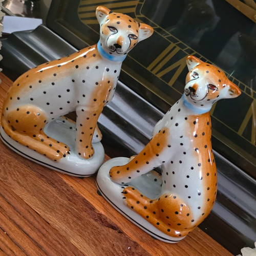 Ceramic cheetah figurines pair - ceramic,
