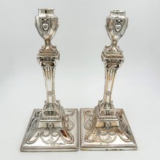 RARE PAIR CANDLESTICKS RAMS HEADS DOLPHINS OLD SHEFFIELD PLATE GEORGE III c1775