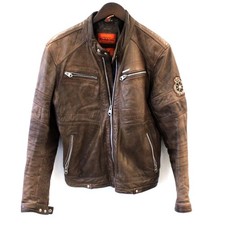 Men's REDSKINS Dark Brown Leather Zipped Biker Jacket Size M/38" - P01