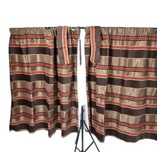 Pair of Brown Red brown Striped Curtains with Tiebacks 52"L 45W each