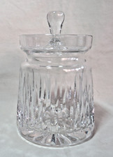 Sweet Vintage Cut Glass Jam Preserve Honey Pot & Lid. Reeded Decoration. 12cm