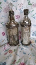 2 x  Mercury Glass Type Decorative Bottles – Bar, Home, Shop Décor Metal Bands 