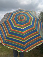 Vintage 1980's Bright Rainbow Pattern Garden Umbrella / Parasol - Great!
