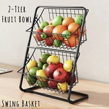 2 Tier Fruit Basket Handle Holder Rack Vegetable Bowl Storage Stand Dining Unit