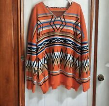 Vintage 90's oversized knitted orange and black grunge Aztec patterned jumper XL