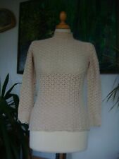Fabulous Vintage 1970's Moggie Cream Cotton Crochet High Neck Fitted Jumper M