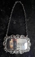 Vintage Sterling Silver Brandy Decanter Label by John Rose Bicentenary Hallmark
