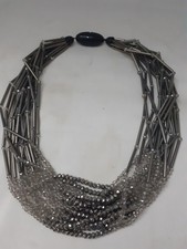*MULTISTRAND NECKLACE * GREY faceted Sparkly Beads & Long Beads Popper Back
