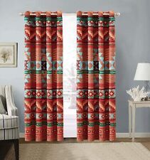 Set 2 Rust Orange Southwest Western Tribal Curtains Panels Drapes 84 in Grommet