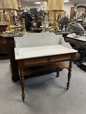 French Wash Stand Vanity Solid Walnut White Marble Top with Shelf (19th Century)