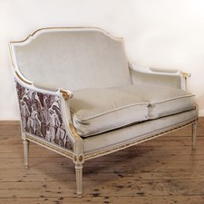 A Louis-style Canapé Settee in Holland & Sherry Velvet and Lizzo Embroidered Lin