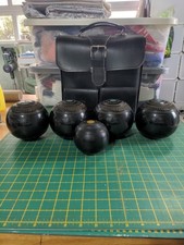 Vintage Taylor-Rolph Tyrolite Lawn Bowls Set Of 4 +Jack & Leather Carry Case