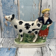 Antique 19th Century Staffordshire Pottery Cow & Milkmaid Creamer-16.5cm High