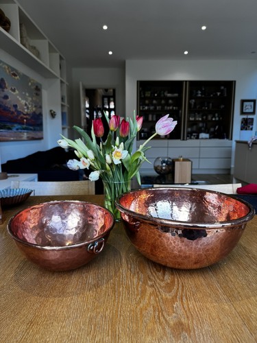 Two copper mixing bowls - copper,