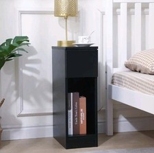 Slim Tall Bedside Table Cabinet with Drawer & Storage Space for Bedroom
