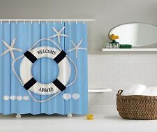 Blue Seashell Nautical Ocean Beach Fabric Shower Curtain Digital Art Bathroom