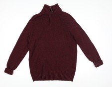 John Lewis Women’s Red Merino Wool 1/4 Zip High Neck Jumper Size M