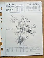 ZENITH CARBURETTOR VAUXHALL WYVERN PARTS DATA 1952-1953 DESCRIPTIVE LEAFLET