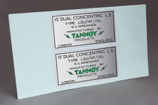 2 PRE CUT TANNOY 15" DUAL CONCENTRIC L.S. WATER SLIDE DECAL for SPEAKERS