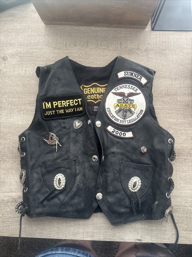 Genuine leather biker - leather, vest